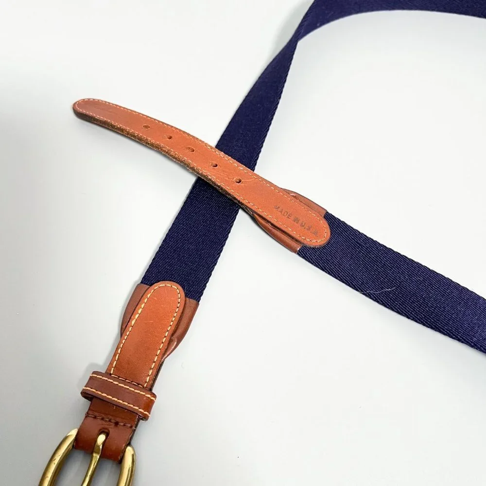 Vintage Leather Tab Stripe Webbed Belt USA - MENS 44